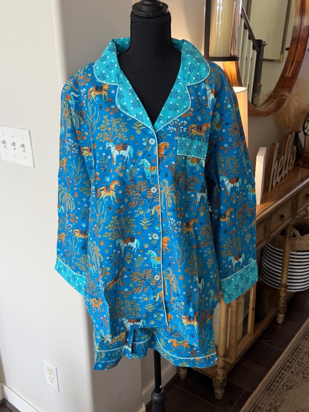 Printfresh Organic Cotton Horse Print Long Sleeve w/Shorts Pajama Set - XL NWT!